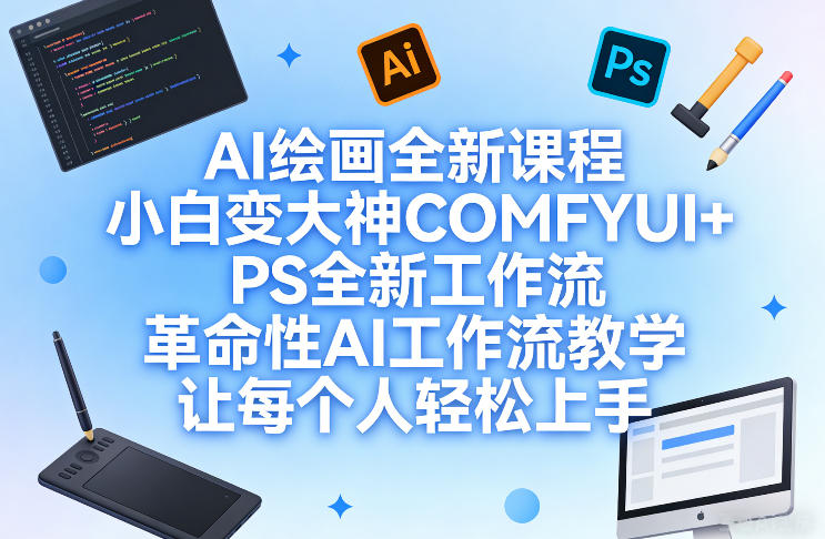 AI绘画全新课程,小白变大神COMFYUI+PS全新工作流,革命性AI工作流教学,让每个人轻松上手-紫橙资源网