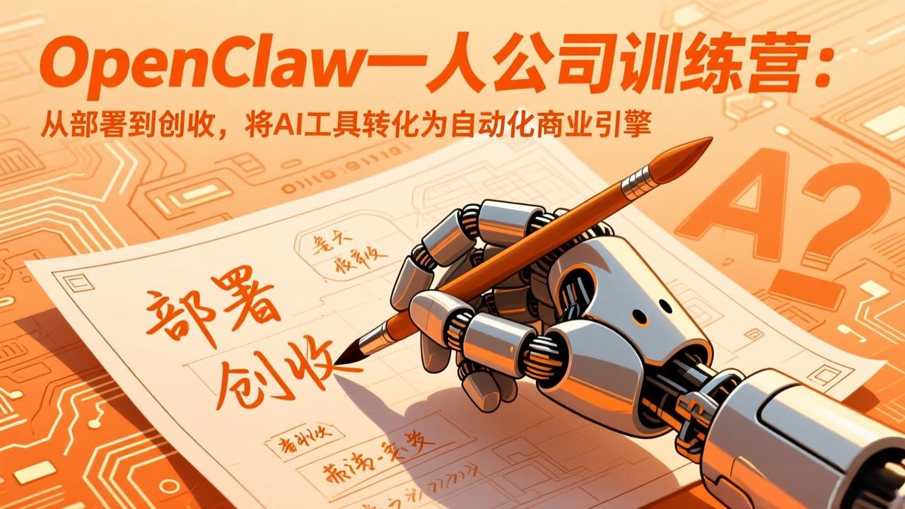 OpenClaw一人公司训练营：从部署到创收，将AI工具转化为自动化商业引擎-紫橙资源网