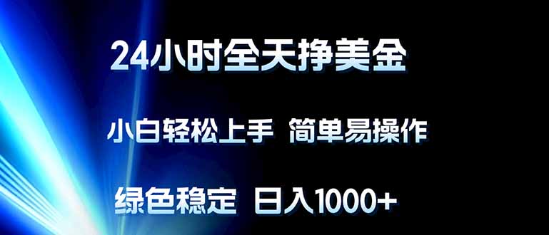 24小时全天挣美金，小白轻松上手，简单易操作，绿色稳定，日入1000+-紫橙资源网