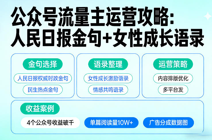 利用人民日报金句+女性成长语录做公众号流量主,4个公众号收益破千-紫橙资源网