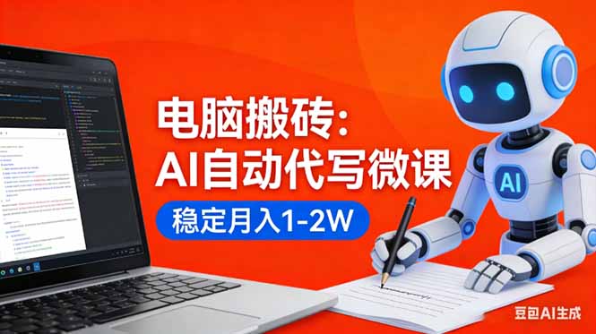 电脑搬砖:AI自动代写微课,稳定月入1-2W,提供接单渠道,0门槛小白可做!-紫橙资源网