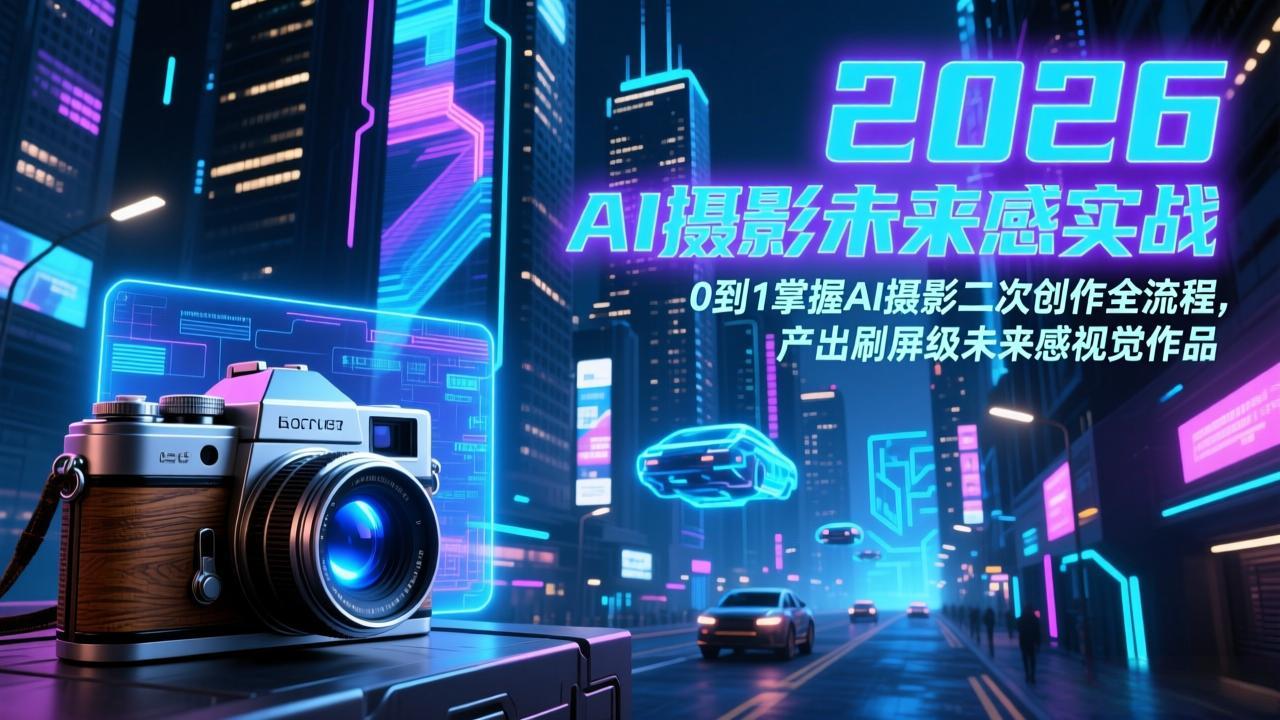 2026 AI摄影未来感实战:0到1掌握AI摄影二次创作全流程,产出刷屏级未来感视觉作品-紫橙资源网
