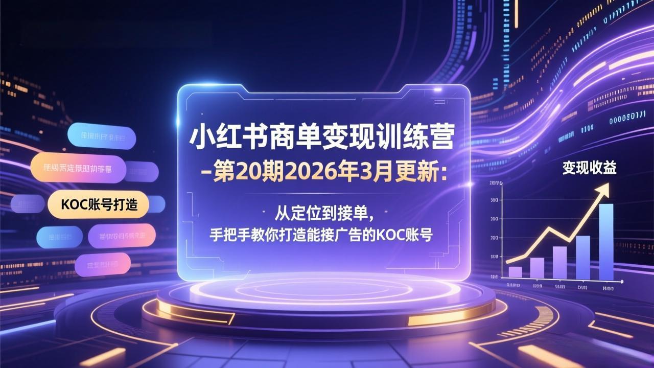 小红书商单变现训练营-第20期26年3月更新：从定位到接单，手把手教你打造能接广告的KOC账号-紫橙资源网