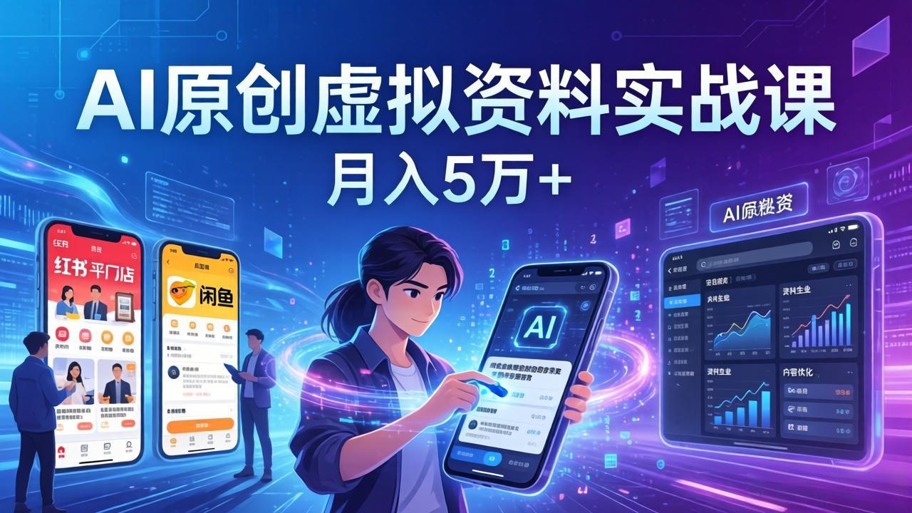 AI原创虚拟资料实战课:2026新机会,小红书闲鱼开店,普通人用AI轻松变现,月入5万+-紫橙资源网