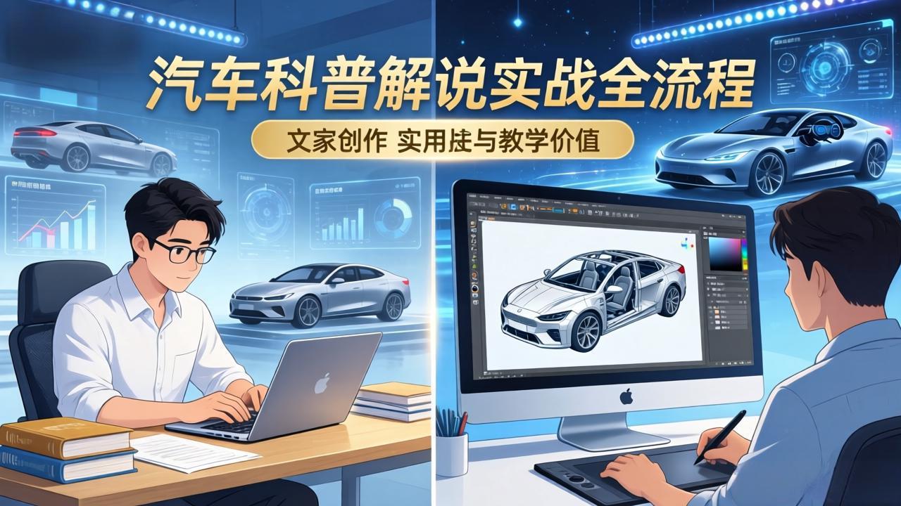 抖音汽车科普解说实战:文案+动画+画面处理+去水印全流程,打造专业汽车科普视频-紫橙资源网