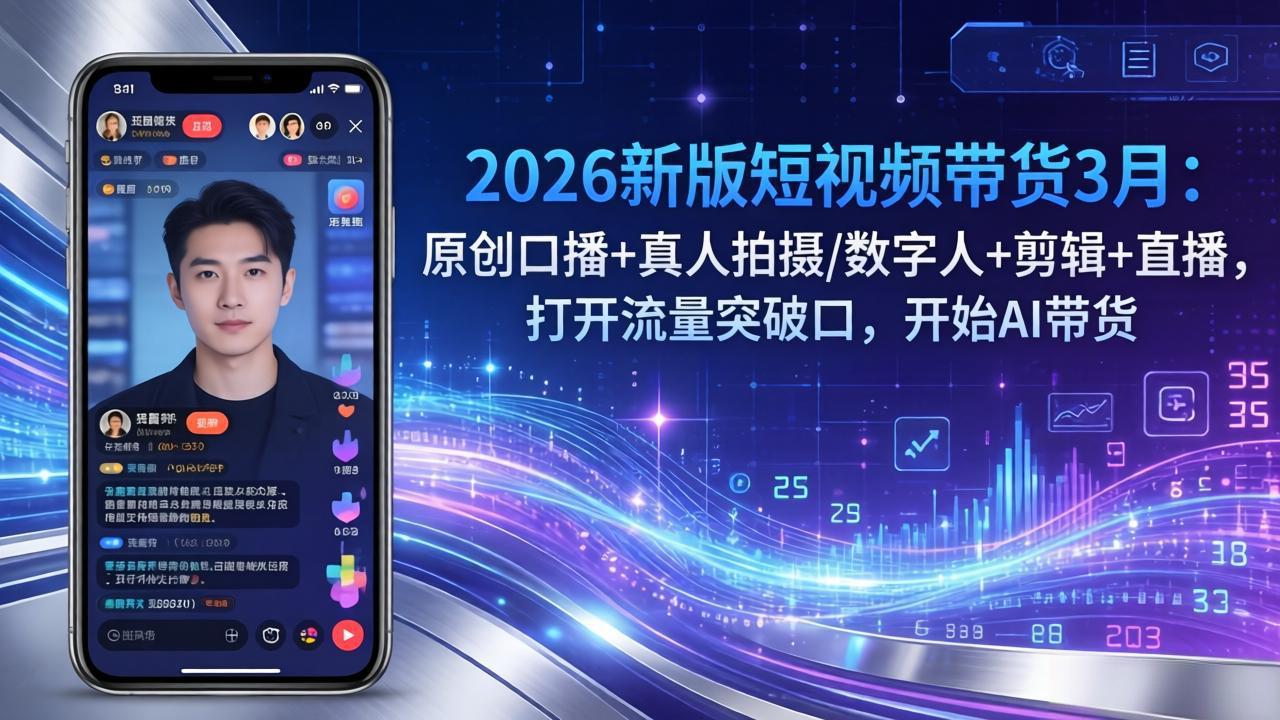2026新版短视频带货3月：原创口播+真人拍摄/数字人+剪辑+直播，打开流量突破口，开始AI带货-紫橙资源网