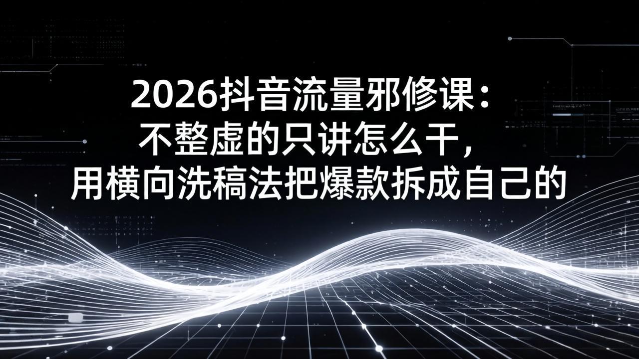 2026抖音流量邪修课:不整虚的只讲怎么干,用横向洗稿法把爆款拆成自己的-紫橙资源网