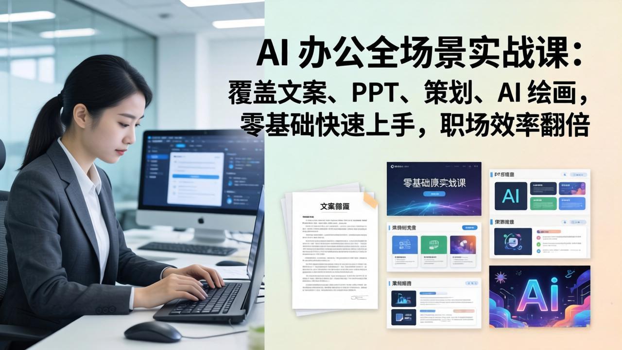 AI 办公全场景实战课:覆盖文案、PPT、策划、AI 绘画,零基础快速上手,职场效率翻倍-紫橙资源网