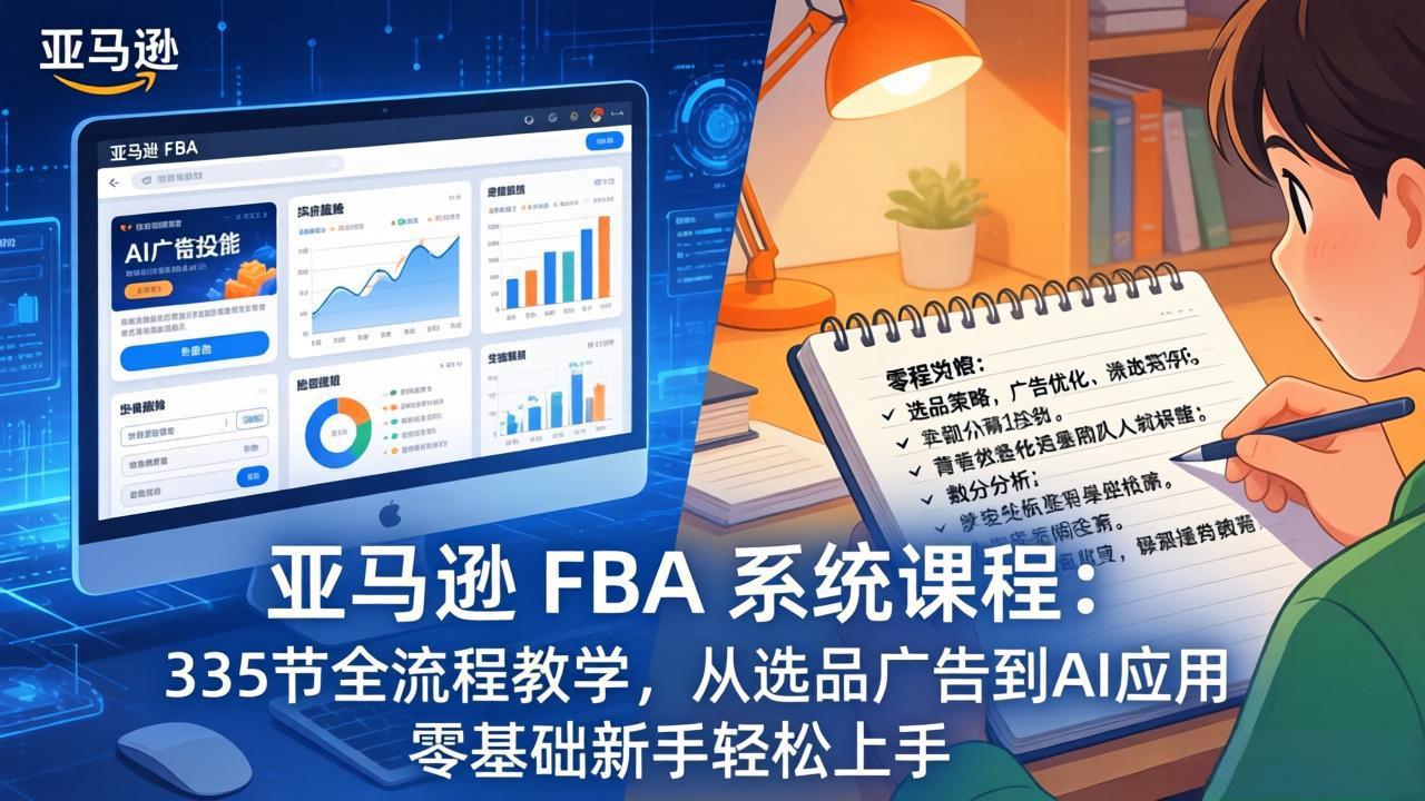 亚马逊 FBA 系统课程（更新26年3月）：335节全流程教学，从选品广告到AI应用，零基础新手轻...-紫橙资源网