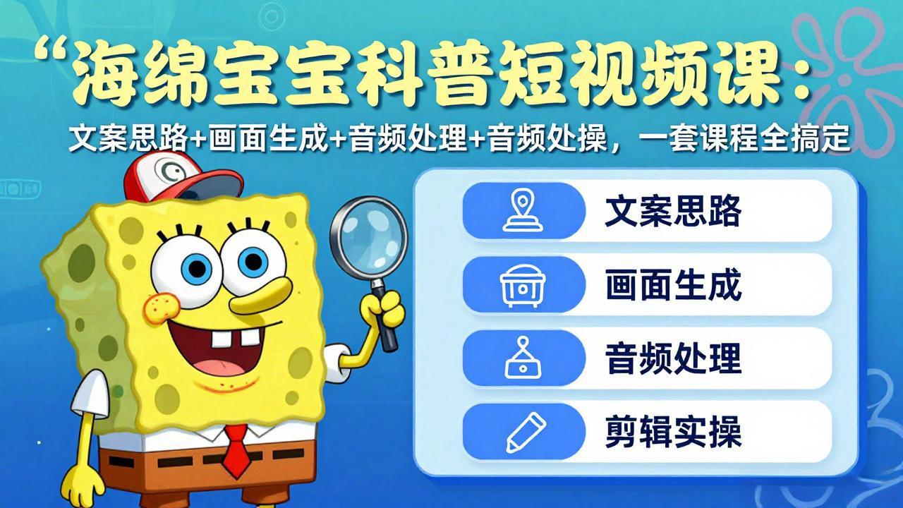 海绵宝宝科普短视频课：文案思路+画面生成+音频处理+剪辑实操，一套课程全搞定-紫橙资源网