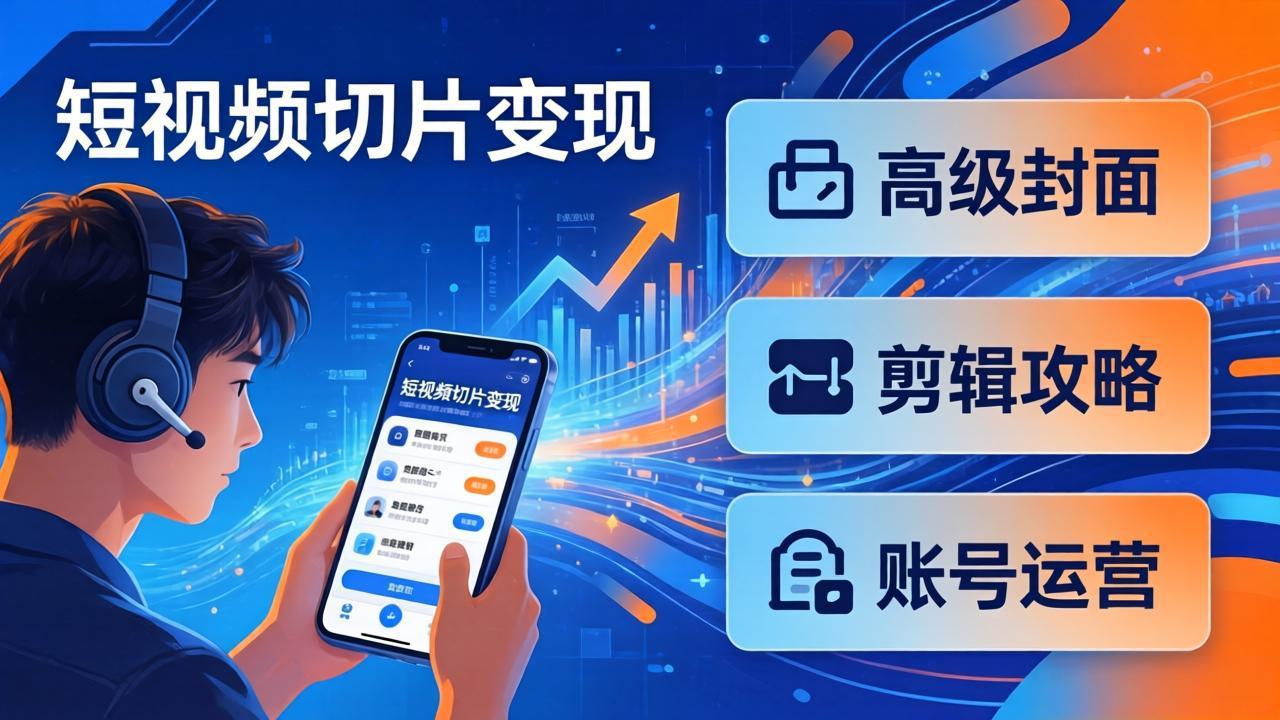 短视频切片变现速成班2.0：高级封面+剪辑攻略+账号运营，0基础小白快速入局副业-紫橙资源网