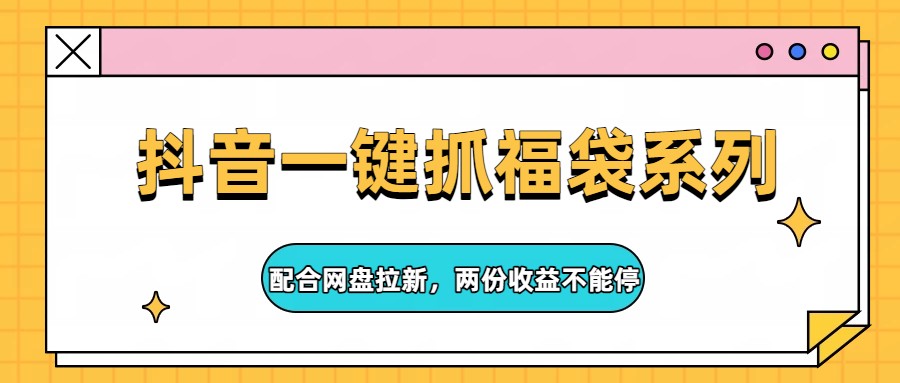 抖音一键抓福袋系列，配合网盘拉新，两份收益不能停-紫橙资源网