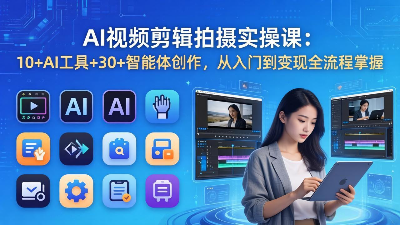 AI 视频剪辑拍摄实操课:10+AI工具+30+智能体创作,从入门到变现全流程掌握-紫橙资源网