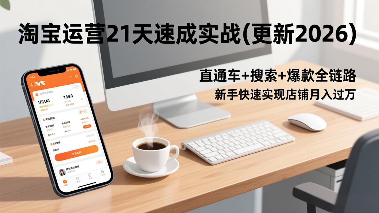 淘宝运营21天速成实战(更新3月),直通车+搜索+爆款全链路,新手快速实现店铺月入过万-紫橙资源网
