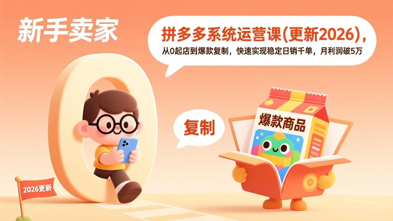 拼多多系统运营课(更新3月),从0起店到爆款复制,快速实现稳定日销千单,月利润破5万-紫橙资源网