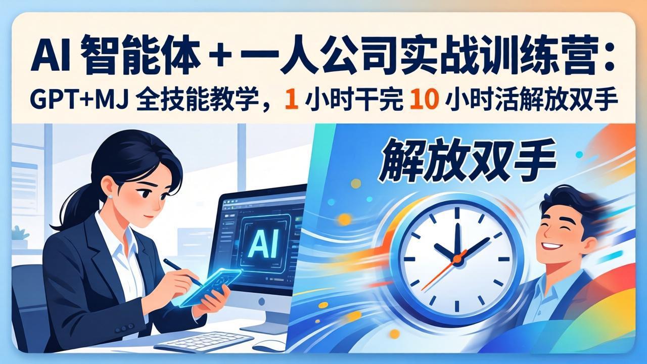 AI 智能体 + 一人公司实战训练营：GPT+MJ 全技能教学，1 小时干完 10 小时活解放双手-紫橙资源网