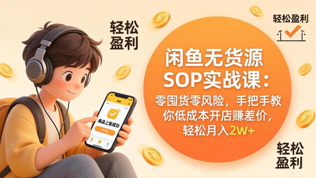 闲鱼无货源SOP实战课：零囤货零风险，手把手教你低成本开店赚差价，轻松月入2w+-紫橙资源网