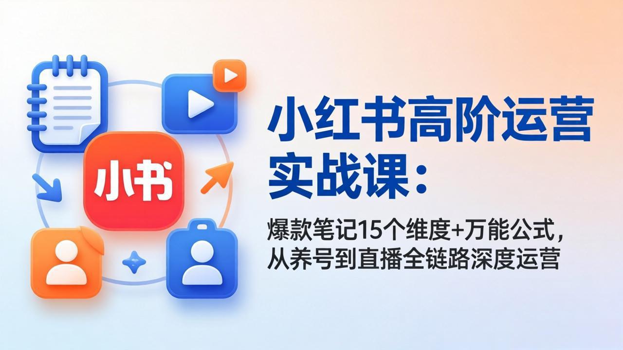 小红书高阶运营实战课：爆款笔记15个维度+万能公式，从养号到直播全链路深度运营-紫橙资源网