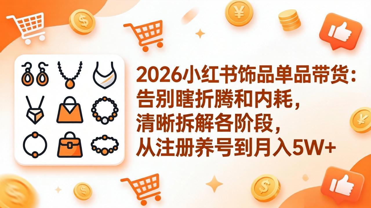 2026小红书饰品单品带货：告别瞎折腾和内耗，清晰拆解各阶段，从注册养号到月入5W+-紫橙资源网