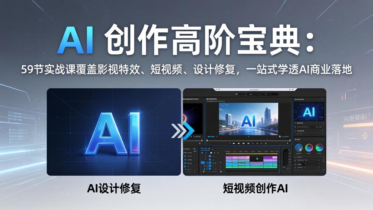 AI 创作高阶宝典：59节实战课覆盖影视特效、短视频、设计修复，一站式学透AI商业落地-紫橙资源网