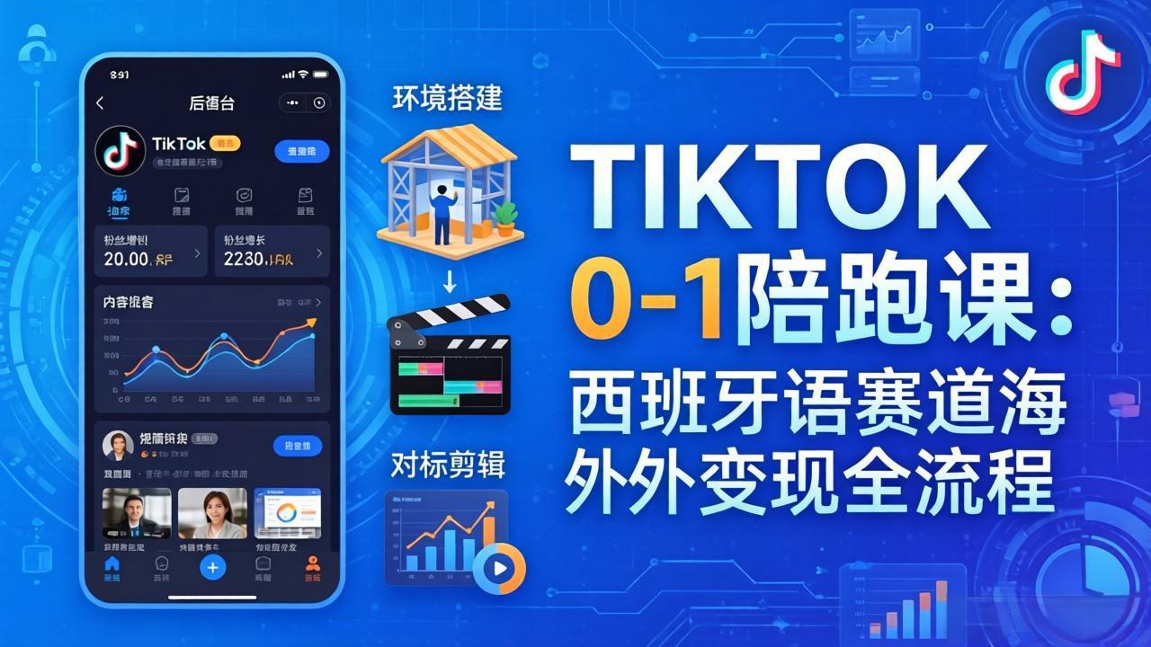 TIKTOK 0-1 陪跑课：从环境搭建到刷对标剪辑，西班牙语赛道海外变现全流程-紫橙资源网