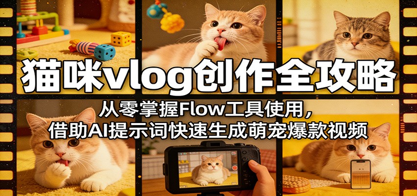 猫咪vlog创作全攻略：从零掌握Flow工具使用，借助AI提示词快速生成萌宠爆款视频-紫橙资源网