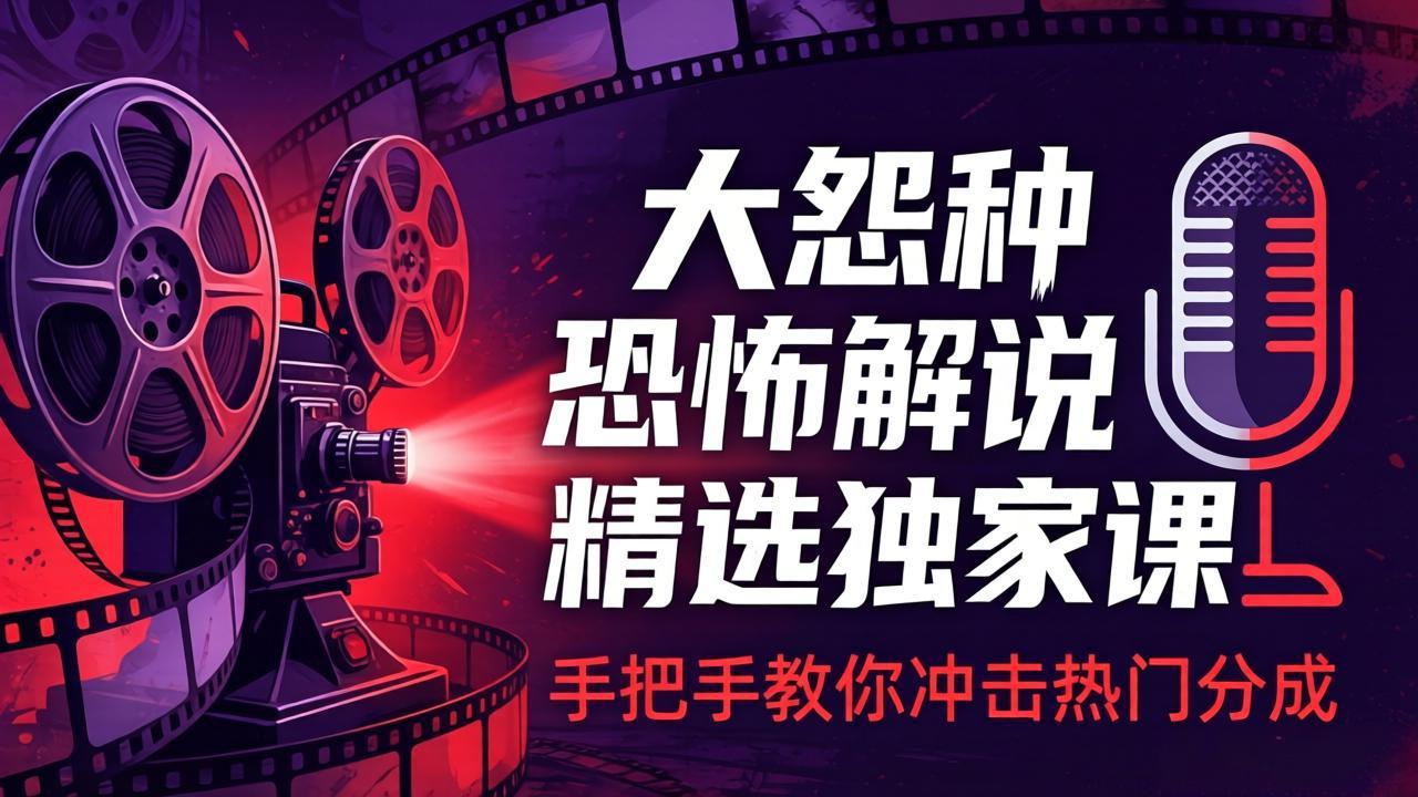 大怨种恐怖解说精选独家课:电影下载+文案配音+片头封面,手把手教你冲击热门分成-紫橙资源网