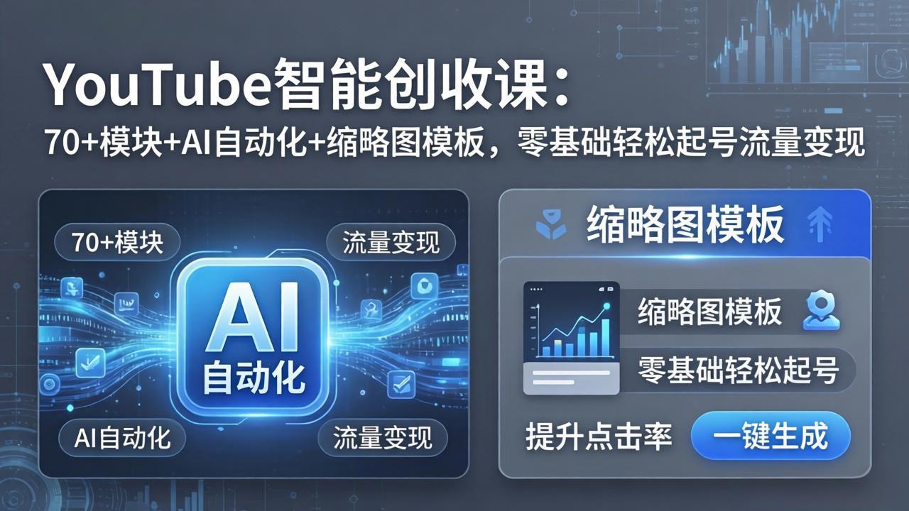 YouTube智能创收课:70+模块+AI自动化+缩略图模板,零基础轻松起号流量变现-紫橙资源网