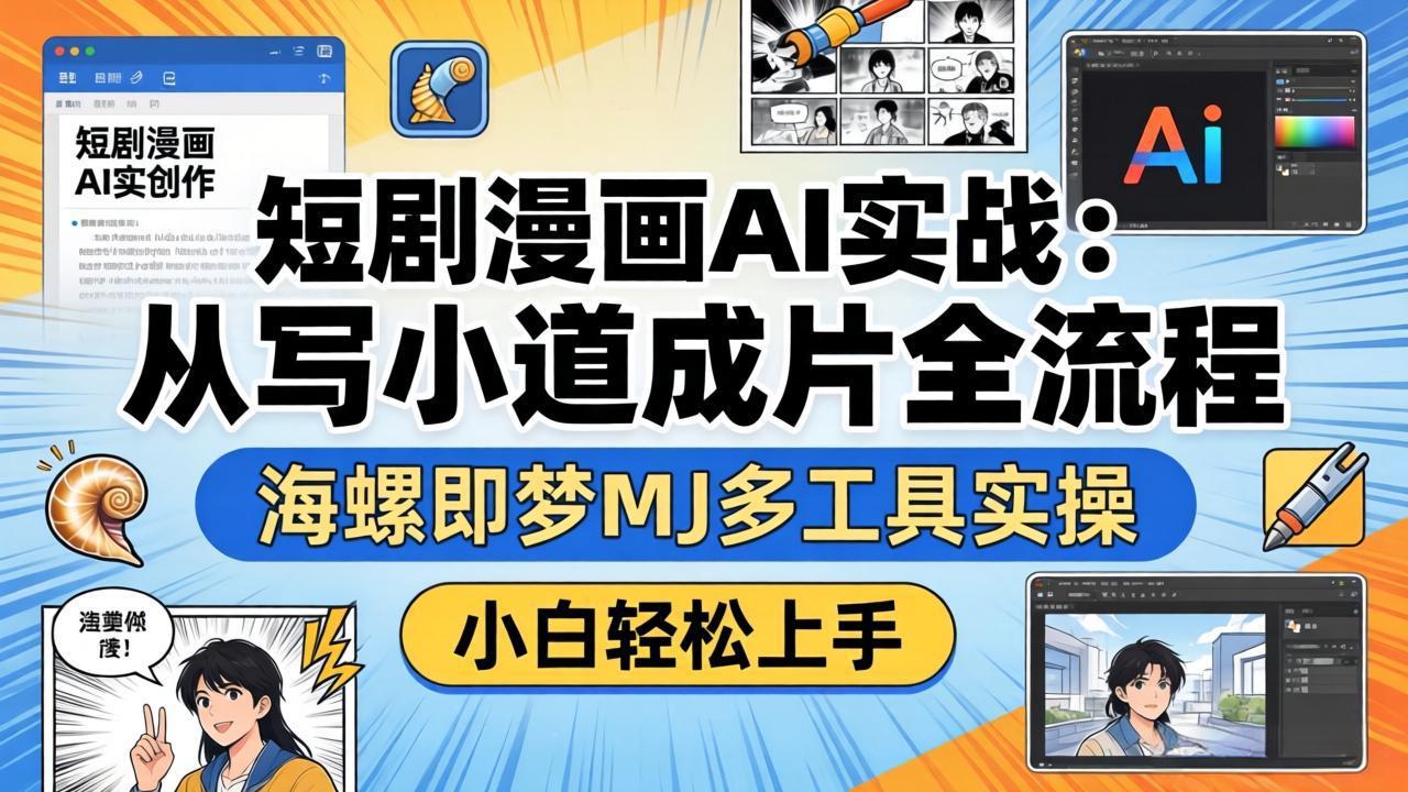 短剧漫画AI实战:从写小说到成片全流程,海螺即梦MJ多工具实操,小白轻松上手-紫橙资源网