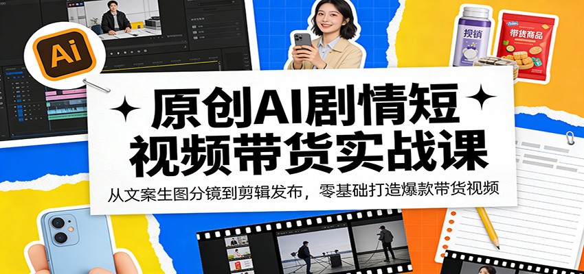 原创AI剧情短视频带货实战课:从文案生图分镜到剪辑发布,零基础打造爆款带货视频-紫橙资源网