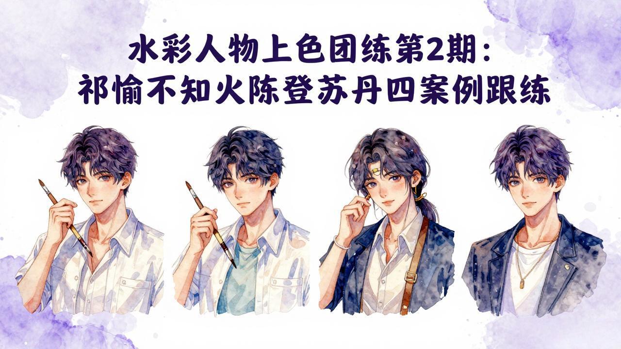 水彩人物上色团练第2期:祁煜不知火陈登苏丹四案例跟练,手把手提升绘画能力-紫橙资源网