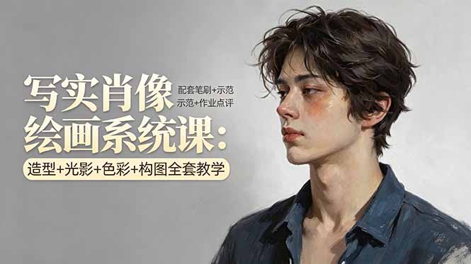 写实肖像绘画系统课:造型+光影+色彩+构图全套教学,配套笔刷+示范+作业点评-紫橙资源网