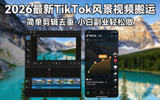 2026最新TikTok风景视频搬运简单剪辑去重小白副业月入 8000-紫橙资源网