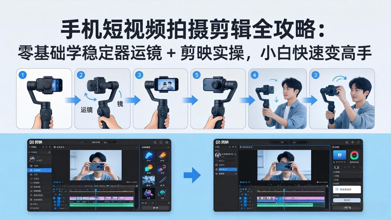 手机短视频拍摄剪辑全攻略:零基础学稳定器运镜 + 剪映实操,小白快速变高手-紫橙资源网