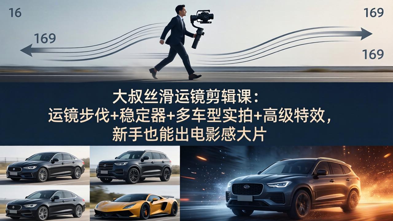 大叔丝滑运镜剪辑课:运镜步伐+稳定器+多车型实拍+高级特效,新手也能出电影感大片-紫橙资源网