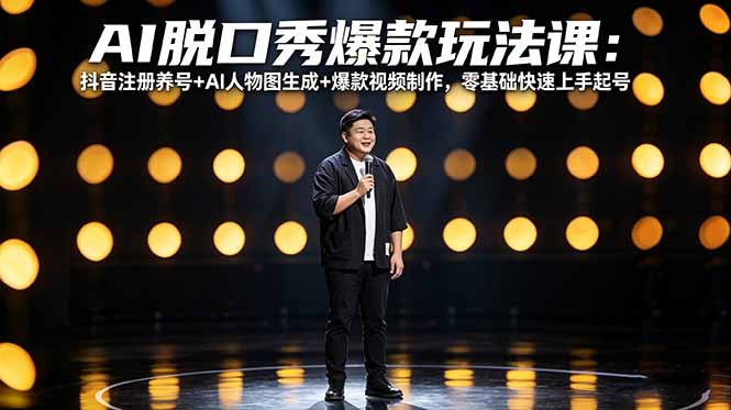 AI脱口秀爆款玩法课:抖音注册养号+AI人物图生成+爆款视频制作,零基础快速上手起号-紫橙资源网