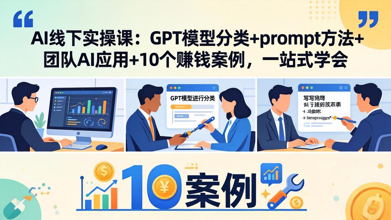 AI线下实操课:GPT模型分类+prompt方法+团队AI应用+10个赚钱案例,一站式学会-紫橙资源网