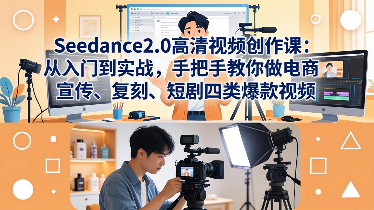 Seedance2.0高清视频创作课:从入门到实战,手把手教你做电商、宣传、复刻、短剧四类爆款视频-紫橙资源网