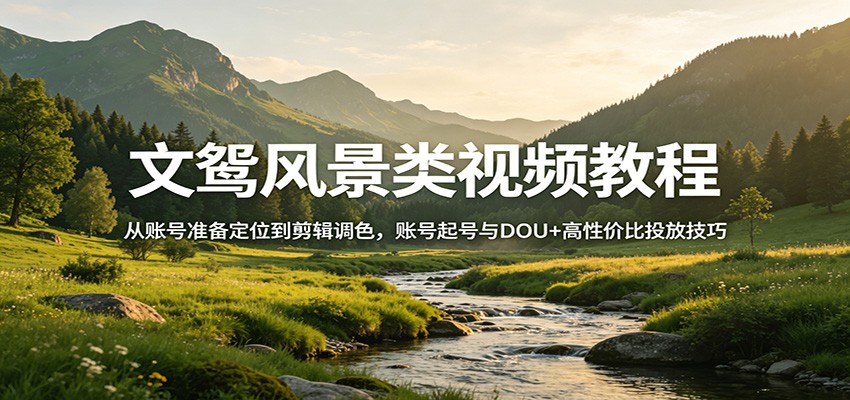 文鸳风景类视频教程:从账号准备定位到剪辑调色,账号起号与DOU+高性价比投放技巧-紫橙资源网