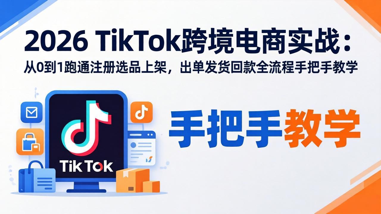 2026TikTok跨境电商实战-更新:从0到1跑通注册选品上架,出单发货回款全流程手把手教学-紫橙资源网