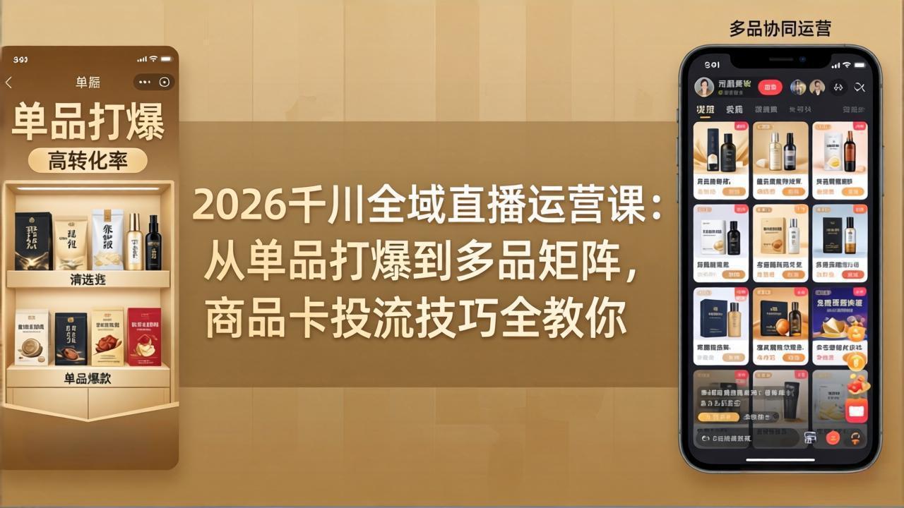 2026千川全域直播运营课:从单品打爆到多品矩阵,商品卡投流技巧全教你-紫橙资源网
