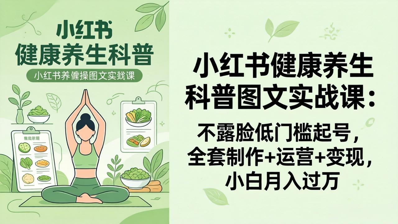 2026小红书健康养生科普图文实战课:不露脸低门槛起号,全套制作+运营+变现,小白月入过万-紫橙资源网