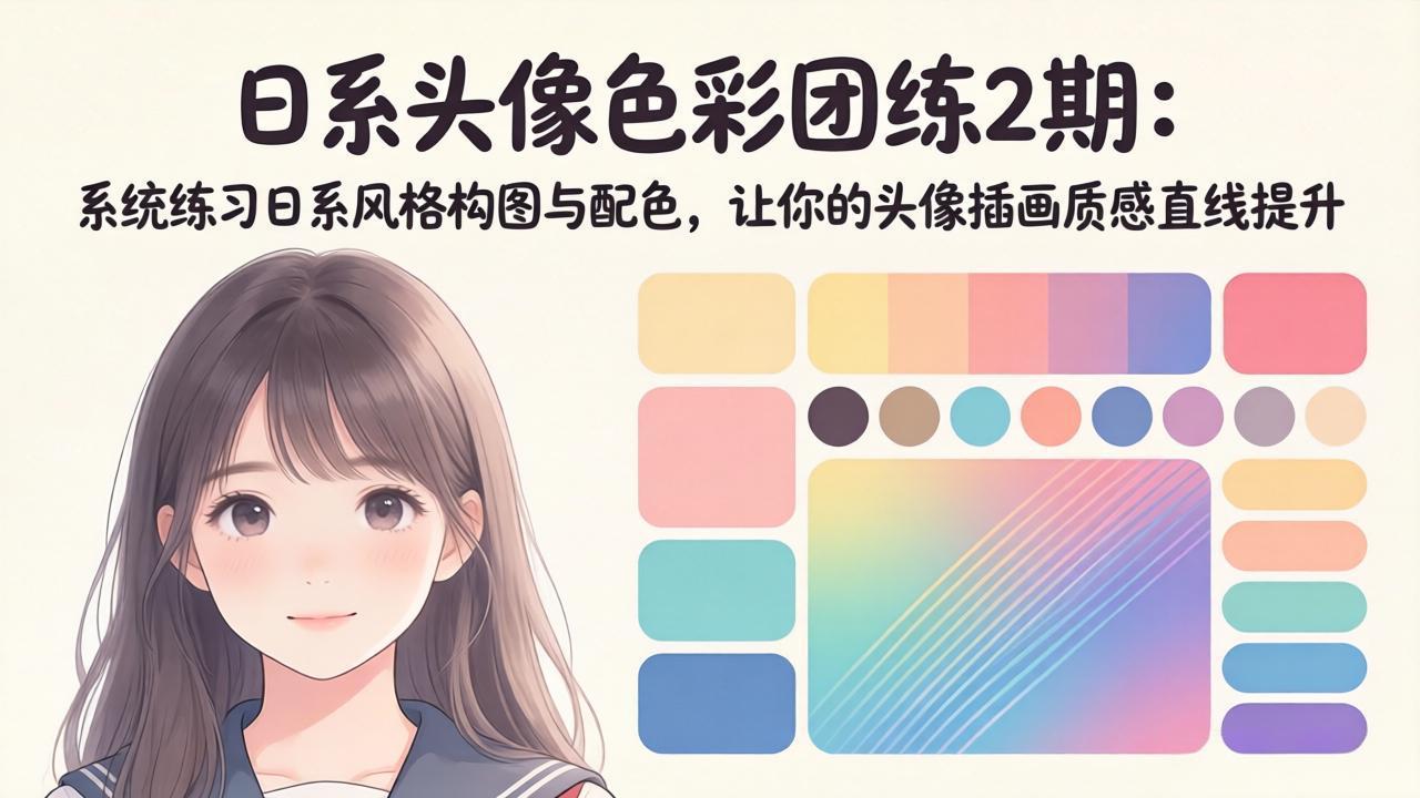 日系头像色彩团练2期:系统练习日系风格构图与配色,让你的头像插画质感直线提升-紫橙资源网