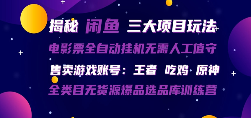 闲鱼三种玩法 全自动电影票 售卖游戏账号 爆品选品库训练营-紫橙资源网