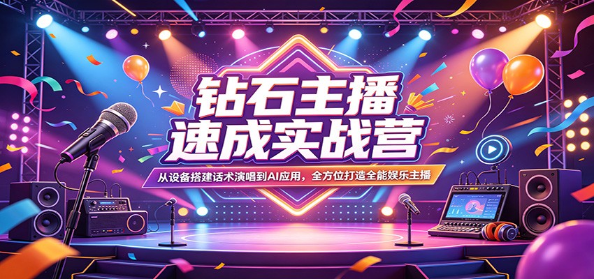 钻石主播速成实战营：从设备搭建话术演唱到AI应用，全方位打造全能娱乐主播-紫橙资源网