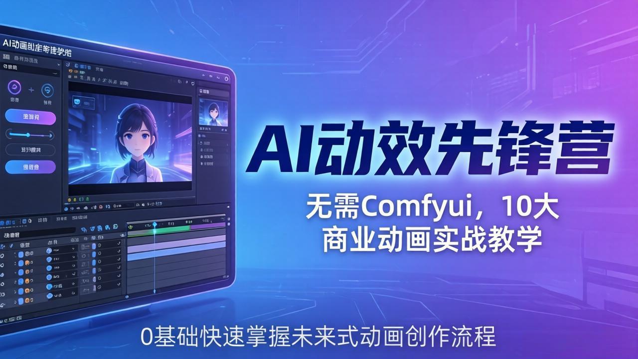 AI 动效先锋营：无需Comfyui，10大商业动画实战教学，0基础快速掌握未来式动画创作流程-紫橙资源网