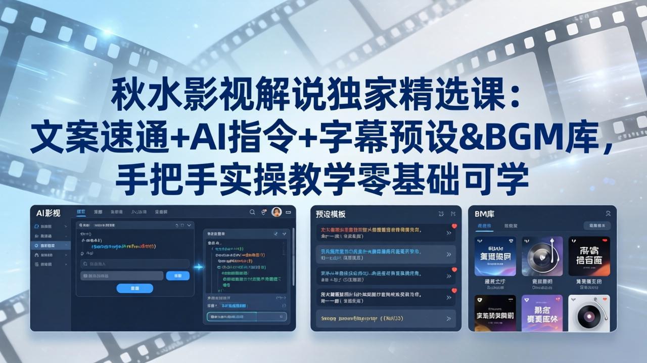 秋水影视解说独家精选课：文案速通+AI指令+字幕预设+BGM库，手把手实操教学零基础可学-紫橙资源网