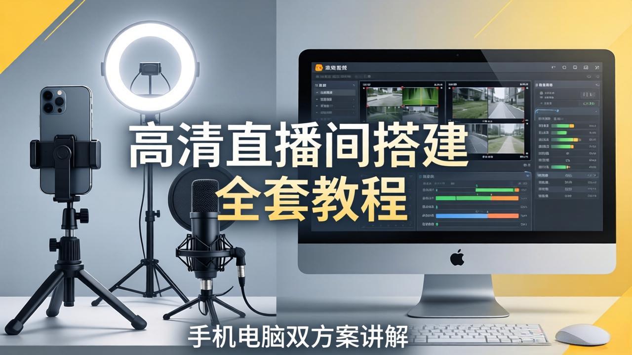 高清直播间搭建全套教程，手机电脑双方案讲解，设备选型调试多机位实操教学-紫橙资源网
