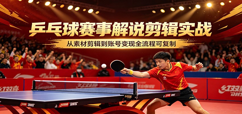 乒乓球赛事解说剪辑实战，从素材剪辑到账号变现全流程可复制-紫橙资源网