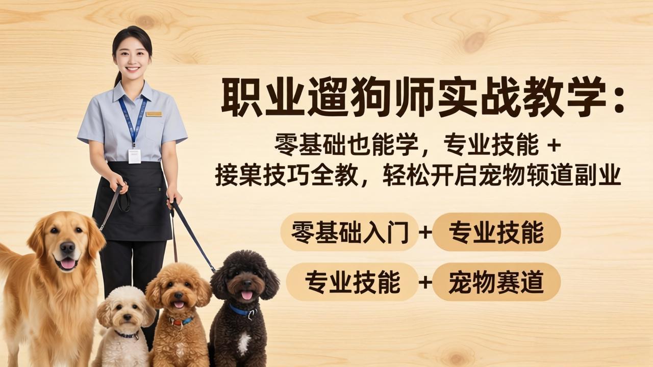 职业遛狗师实战教学：零基础也能学，专业技能 + 接单技巧全教，轻松开启宠物赛道副业-紫橙资源网